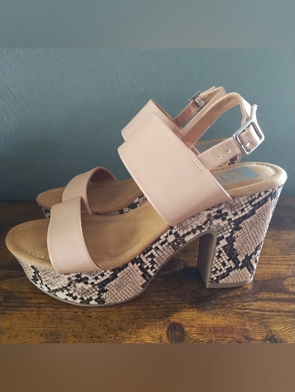 DV Dolce Vita Womens 8.5 Snake Print & Nude Block Heel Platform Oiska Sandals - Picture 6 of 13